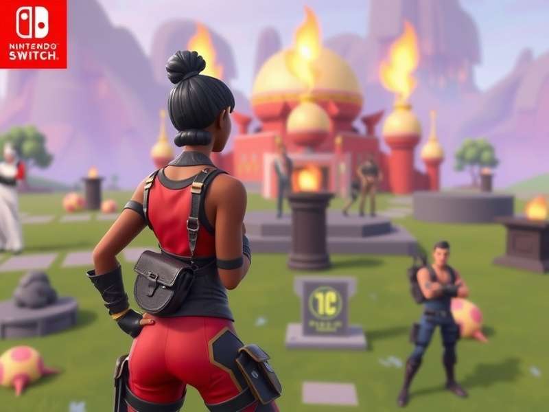 Fortnite gameplay on Nintendo Switch showing characters and age rating icon