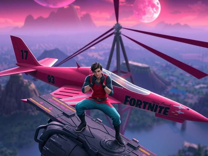 Fortnite player engaging in a build battle on a vibrant island