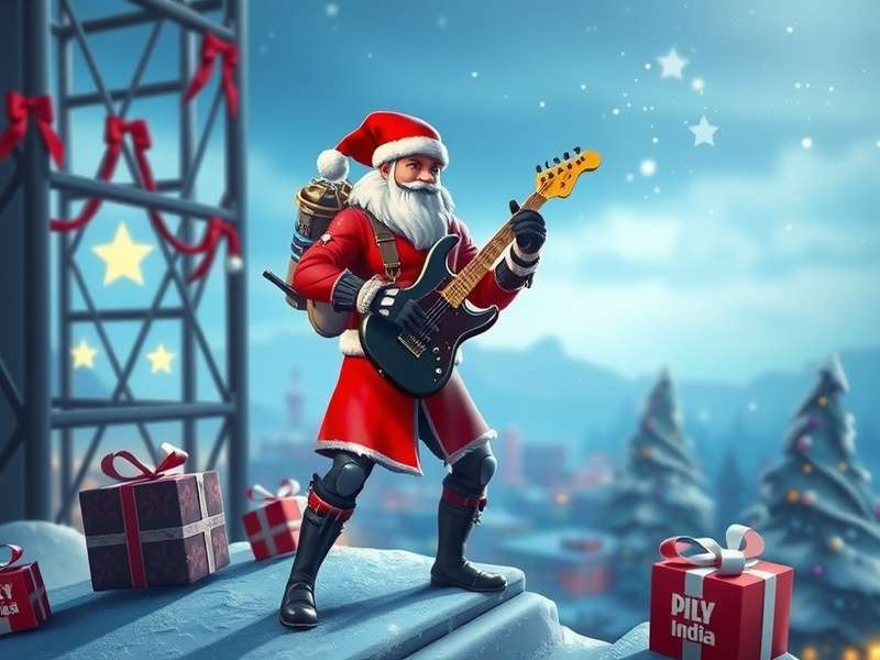 Collage of Fortnite Winterfest scenes with characters listening to holiday music