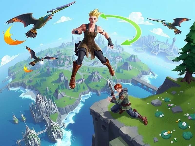 Fortnite gameplay scene showing characters and landscape