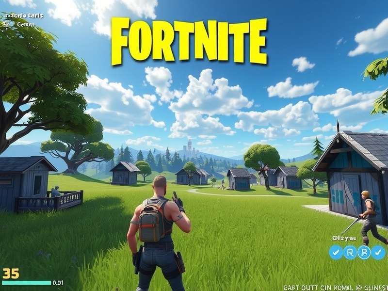 Dynamic Fortnite Battle Royale gameplay scene showing players building and fighting