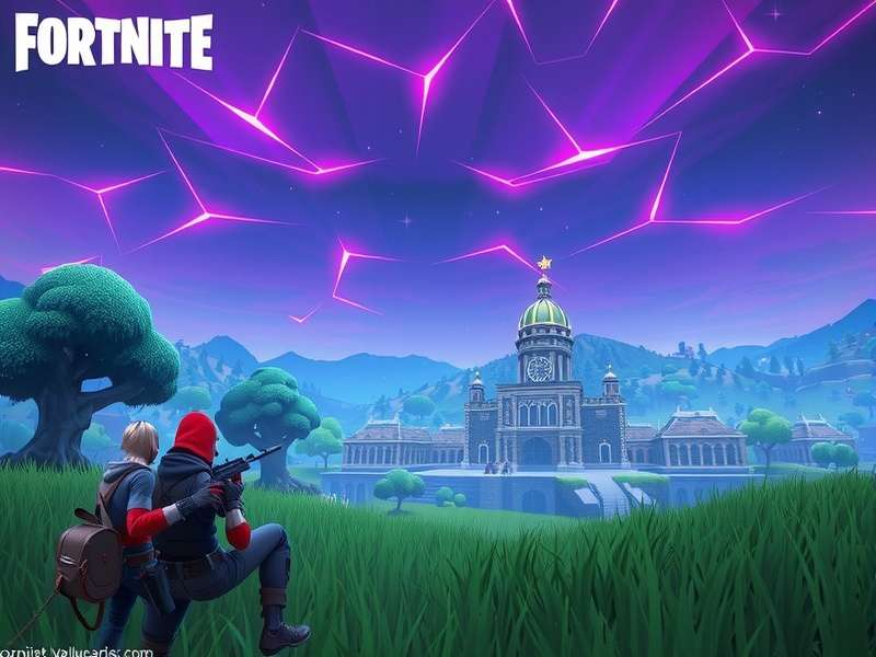 Fortnite Battle Royale gameplay scene with players building structures