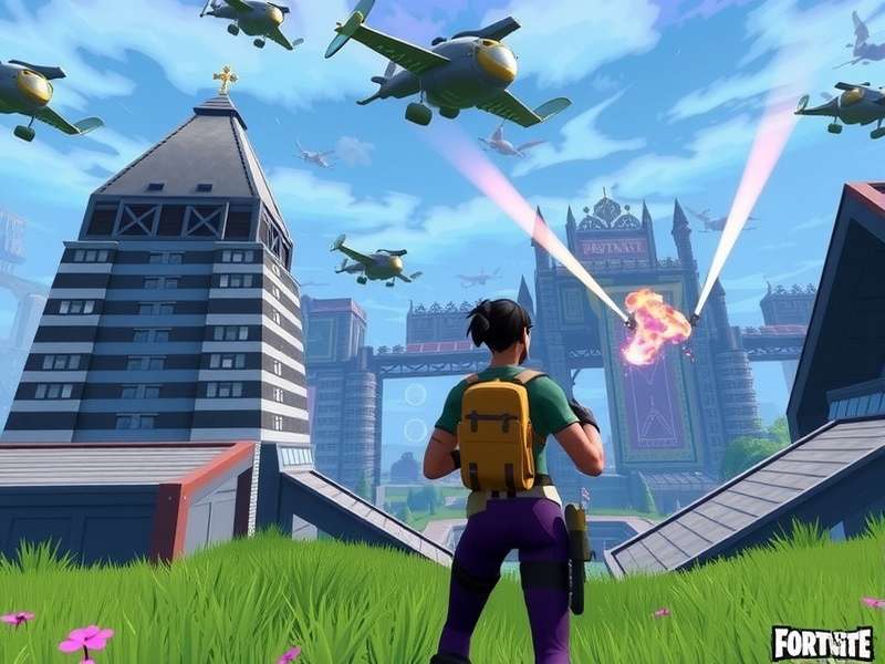 Fortnite Battle Royale intense gameplay moment showing building and combat