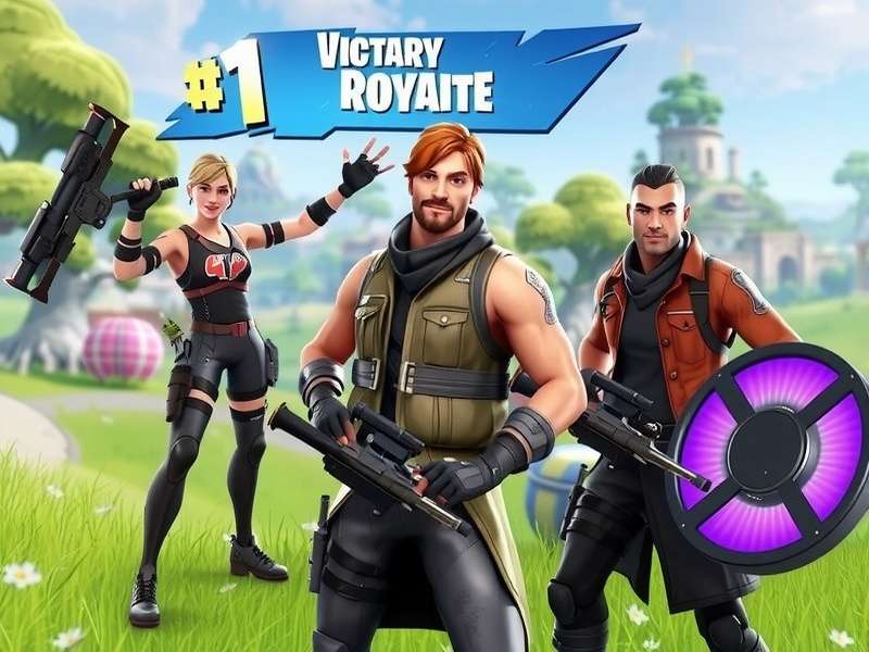 Fortnite Battle Royale gameplay scene showing characters in vibrant landscape