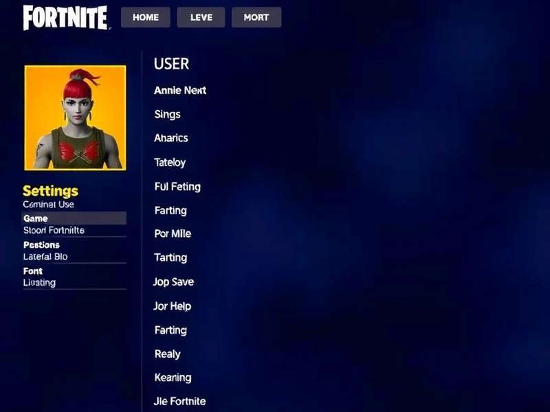Fortnite Game User Settings dashboard showing graphics, audio, and control options